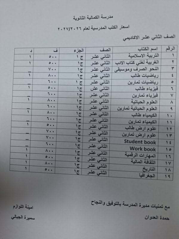 إعلان أسعار كتب الثانوية في الأردن للعام الدراسي الجديد