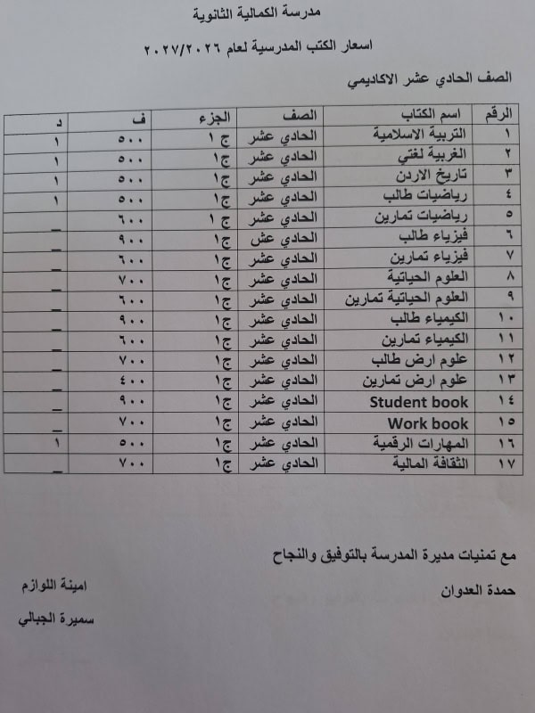إعلان أسعار كتب الثانوية في الأردن للعام الدراسي الجديد